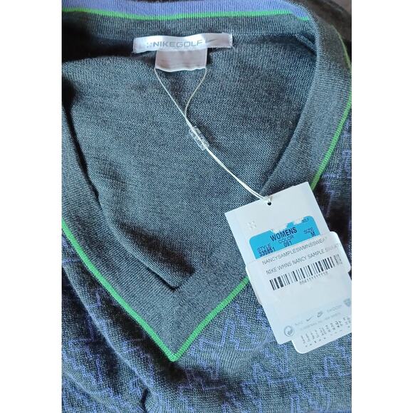 Nike Golf Women's Medium New Merino Wool V-Neck Sweater Grey Houndstooth Pattern - Picture 6 of 8